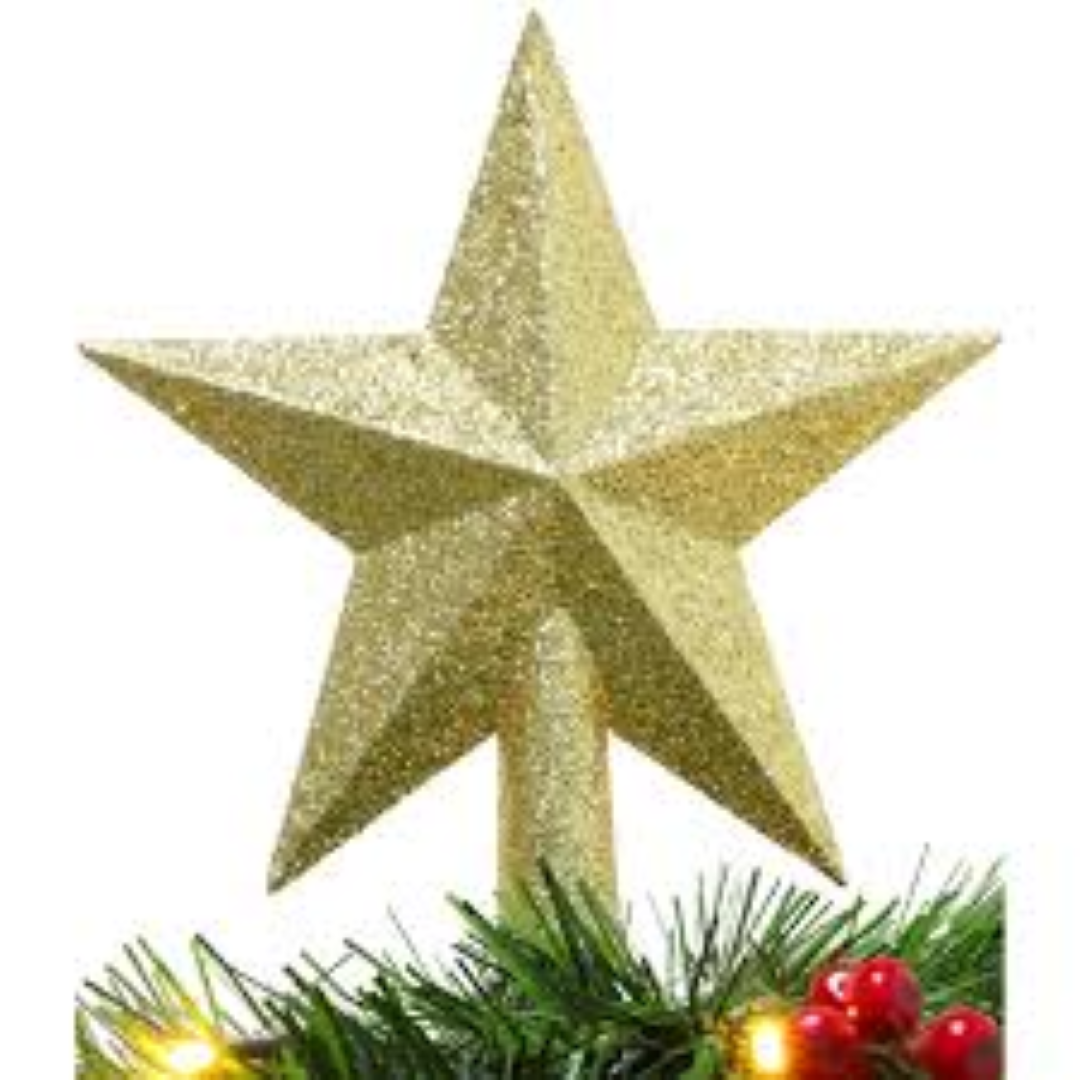 20CM GLITTER TREE TOP STAR GOLD 1PC/SET